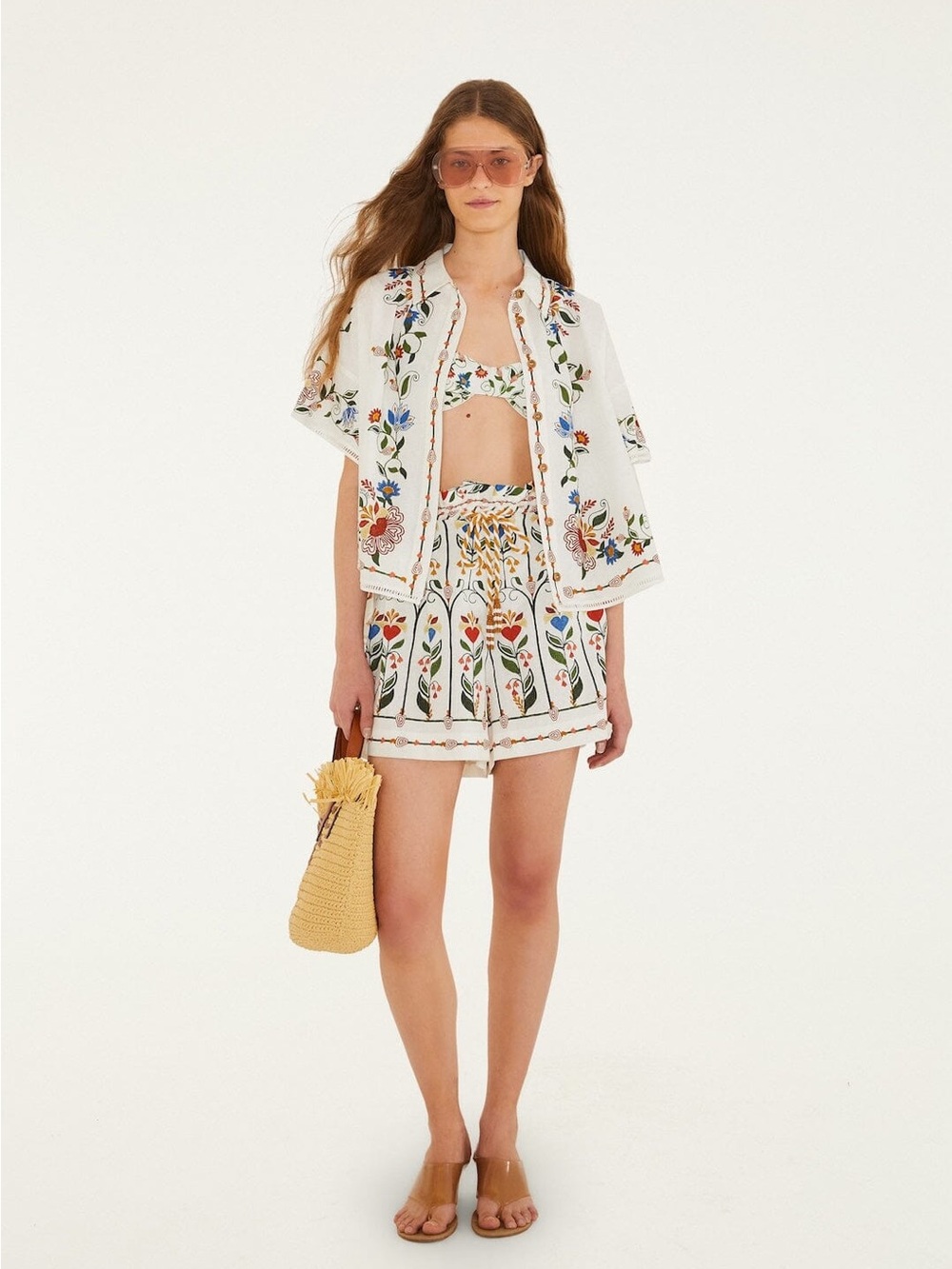 FARM RIO Off-White Stitched Garden Shorts